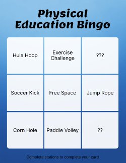 Physical Education Bingo Card Example